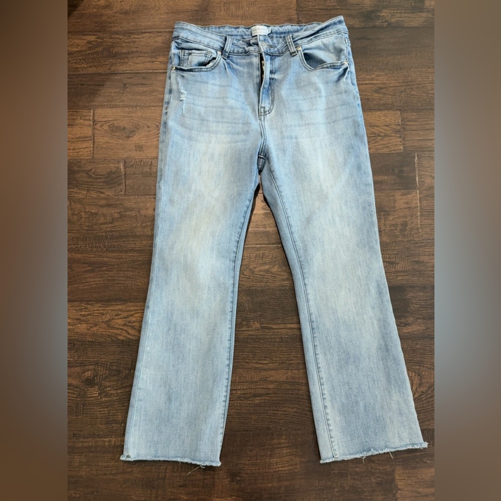 Shop the Mint Brand Light Blue Women's cropped flare jeans